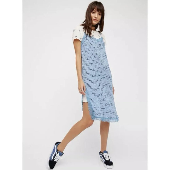 Free People Margot Slip Dress Set- 2 Dresses- Blue Polka Dot NWT - Picture 2 of 16